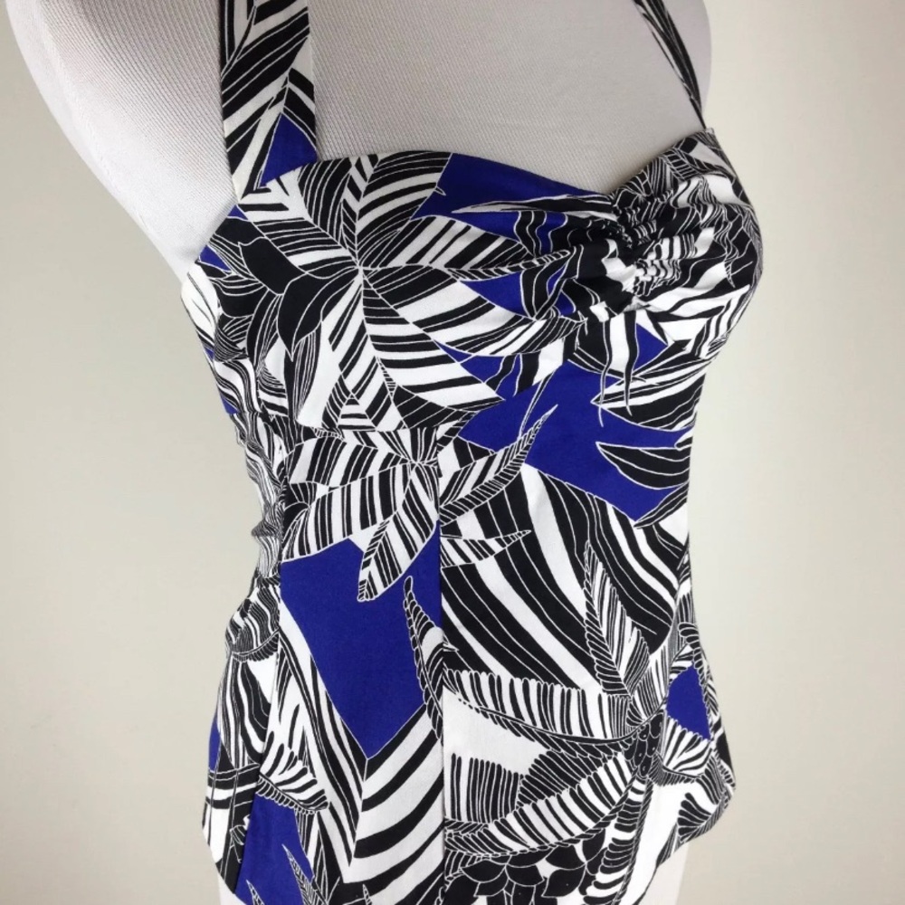 Trina Turk blue white black safari halter bustier